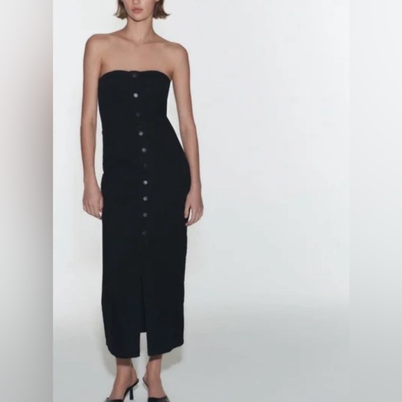 NWT Zara dark denim bustier button front dress size XS - Picture 2 of 9